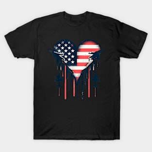 Fighter Jet Airplane American Flag Heart 4Th Of July T-Shirt